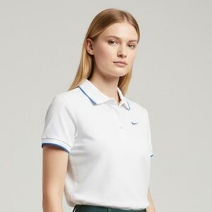 Nike Dri-Fit White Tennis Polo Shirt with Blue Accents